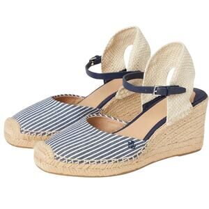 Lauren Ralph Lauren Womens Robby & Jute Wedge Sandal US 8.5 Blue Canvas NIB